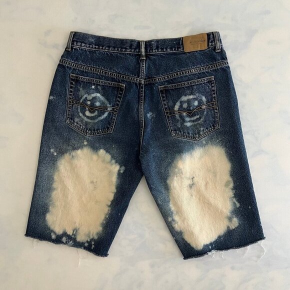 Anchor Blue Distressed Raw Hem Painted Y2K Denim Jorts - Picture 2 of 8